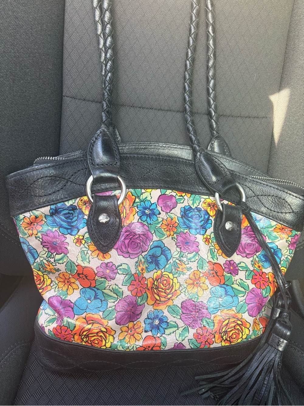 Patricia Nash Spanish Villa Floral Multicolor Tote Bag with Black Trim